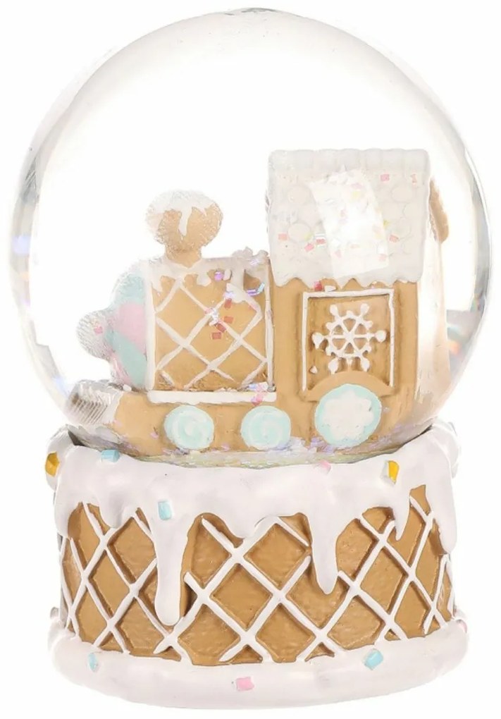 Mézeskalács vonat II karácsonyi hógömb , poliréz, 10 cm