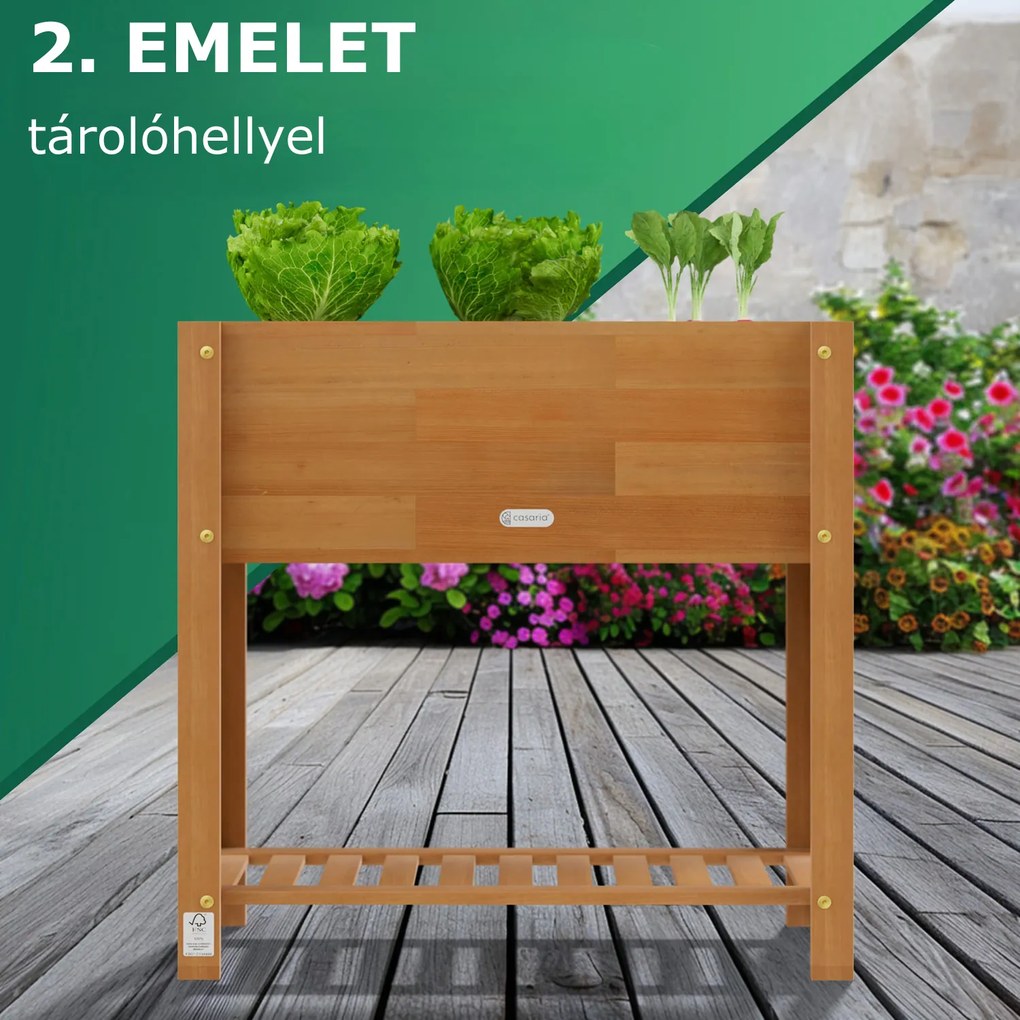 BOTANICA magaságyás akácfából, 68× 30×75cm, természetes barna Casaria