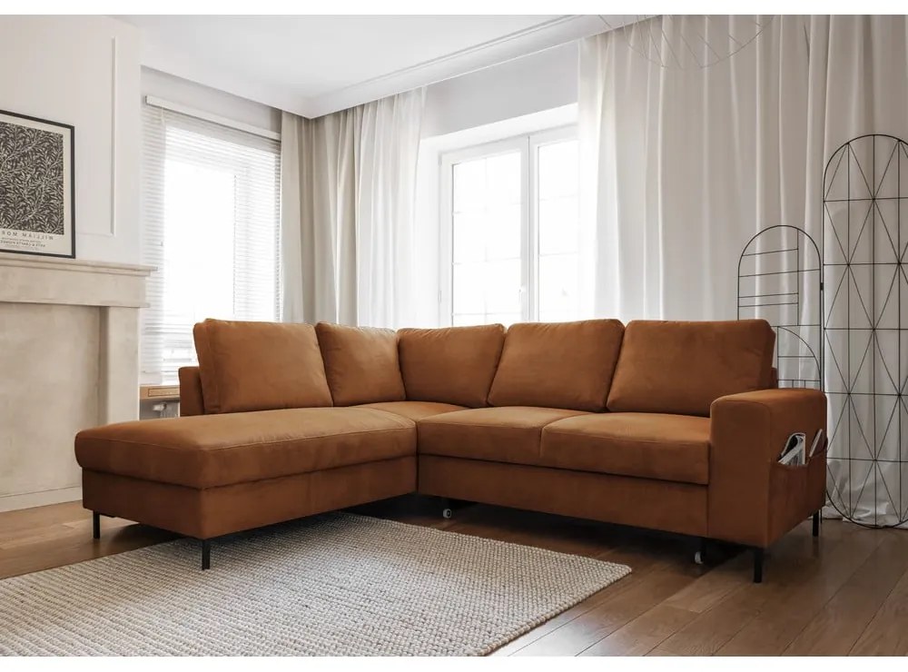 Narancssárgásbarna kordbársony kinyitható sarokkanapé (bal oldali) Lofty Lilly – Miuform