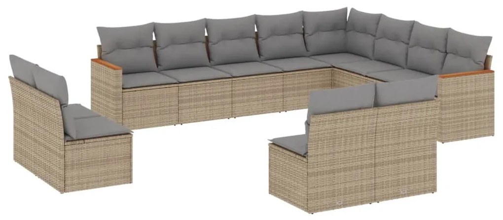 12 részes bézs polyrattan kerti ülőgarnitúra párnákkal