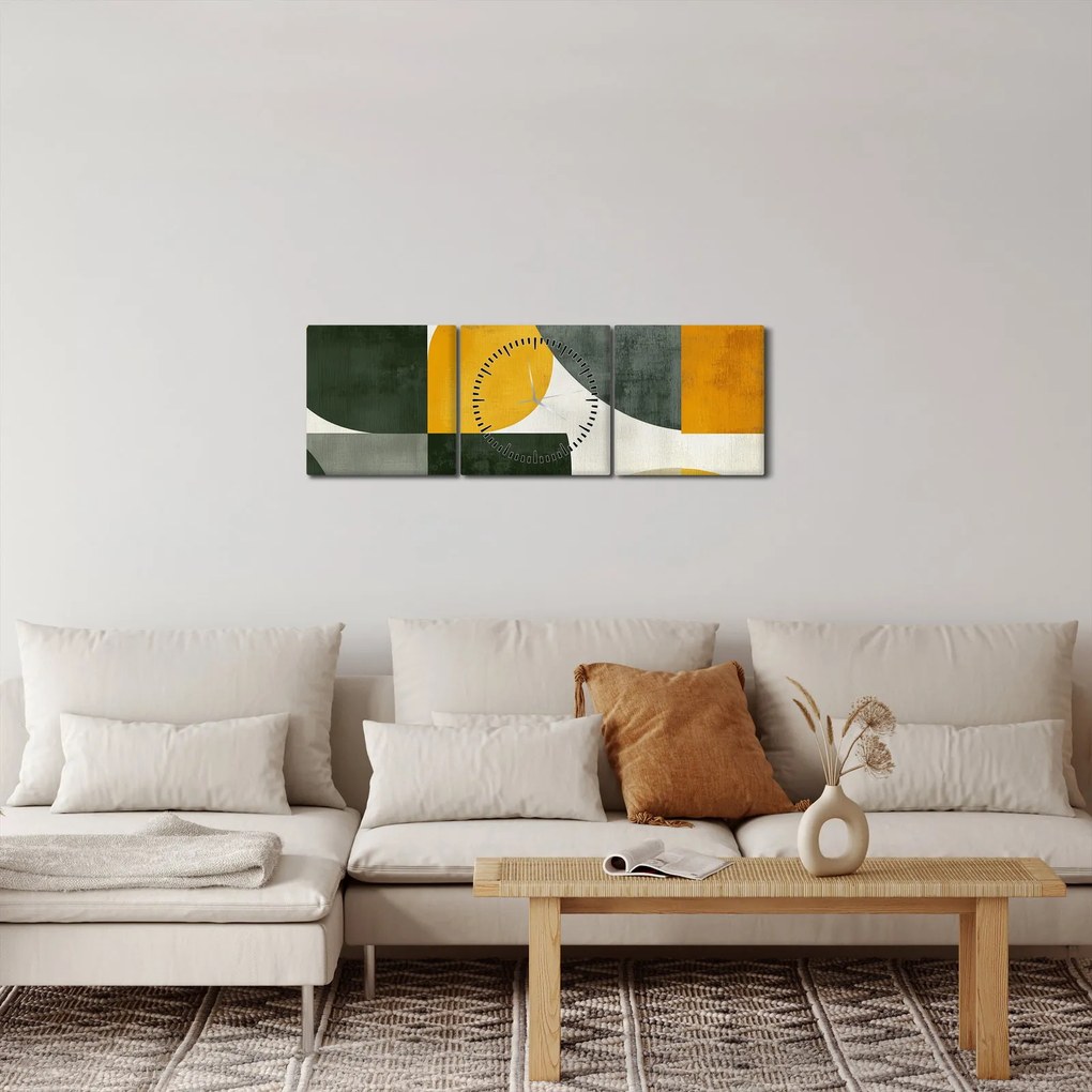 Kép - Olívazöld absztrakció (órával) (90x30 cm)