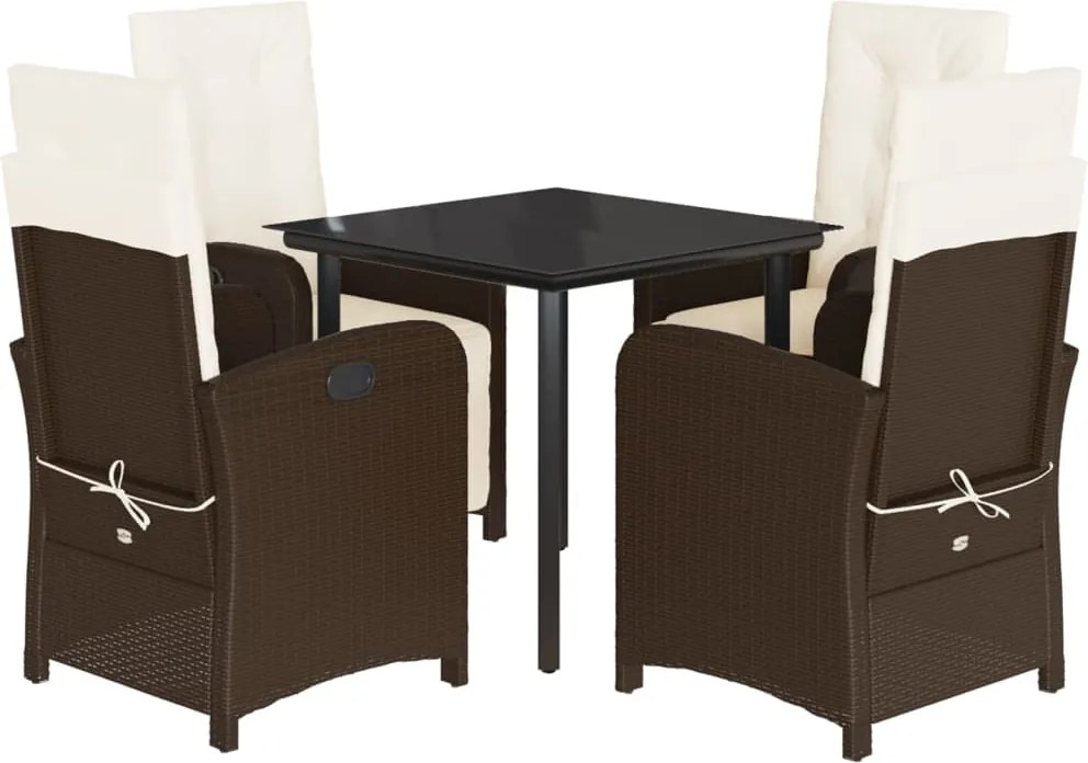vidaXL 5 részes barna polyrattan kerti étkezőgarnitúra párnákkal