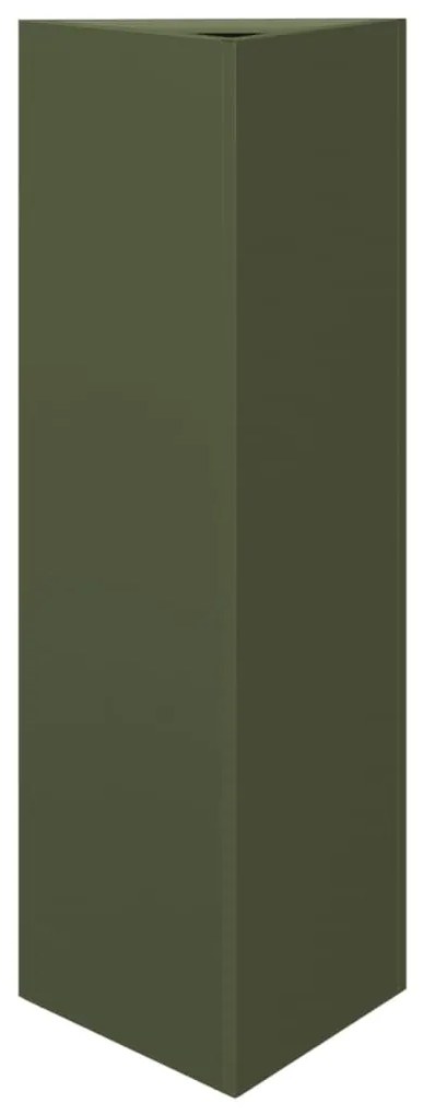olívazöld acél háromszög alakú kerti növénytartó 30x26x75 cm
