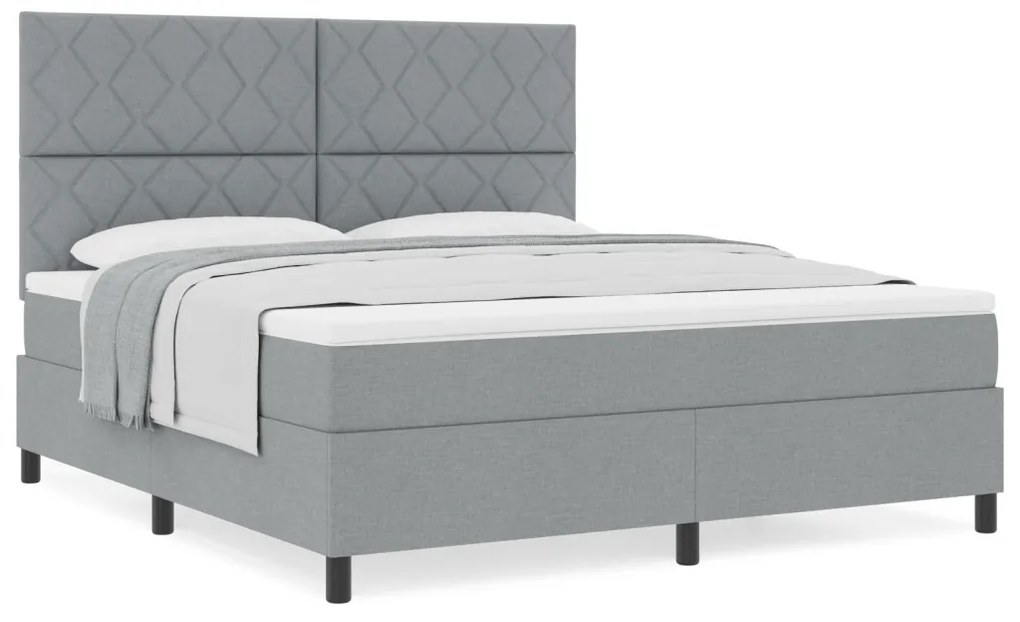 Box Spring Ágy Matraccal Világosszürke Szuper Király Szövet