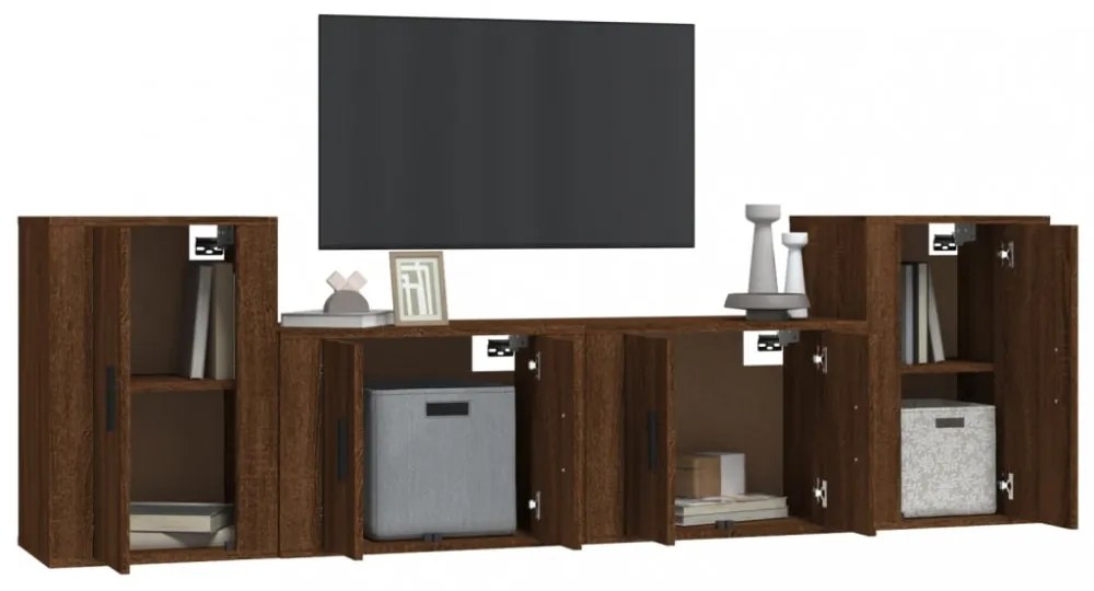 4 részes barna tölgy színű szerelt fa TV-szekrényszett