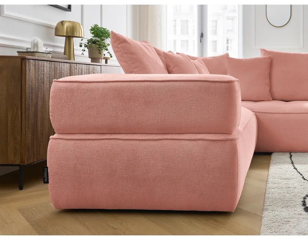 Rózsaszín zsenília sarokkanapé (jobb oldali-L alakú) Whesley – Bobochic Paris