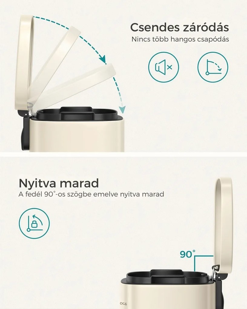 SLOW lassan záródó szemetes, 30l, bézs SongmicsHome