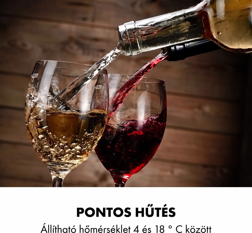 Klarstein Vinamour 48 Uno, borhűtő, 128 liter, 48 palack, 3 polc, 4 - 18 °C, rozsdamentes acél