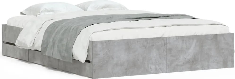 vidaXL betonszürke szerelt fa ágykeret fiókokkal 140 x 190 cm