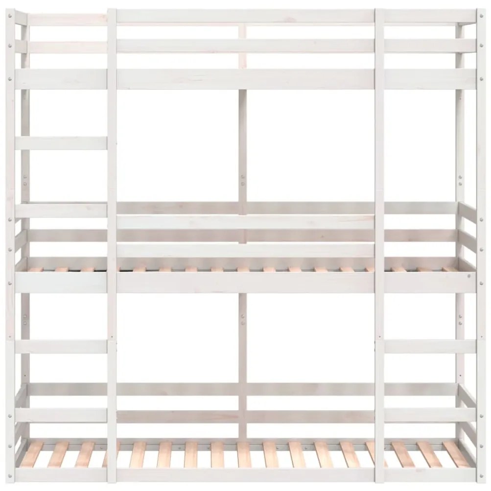fehér tömör fenyőfa háromszintes ágy 90 x 200 cm
