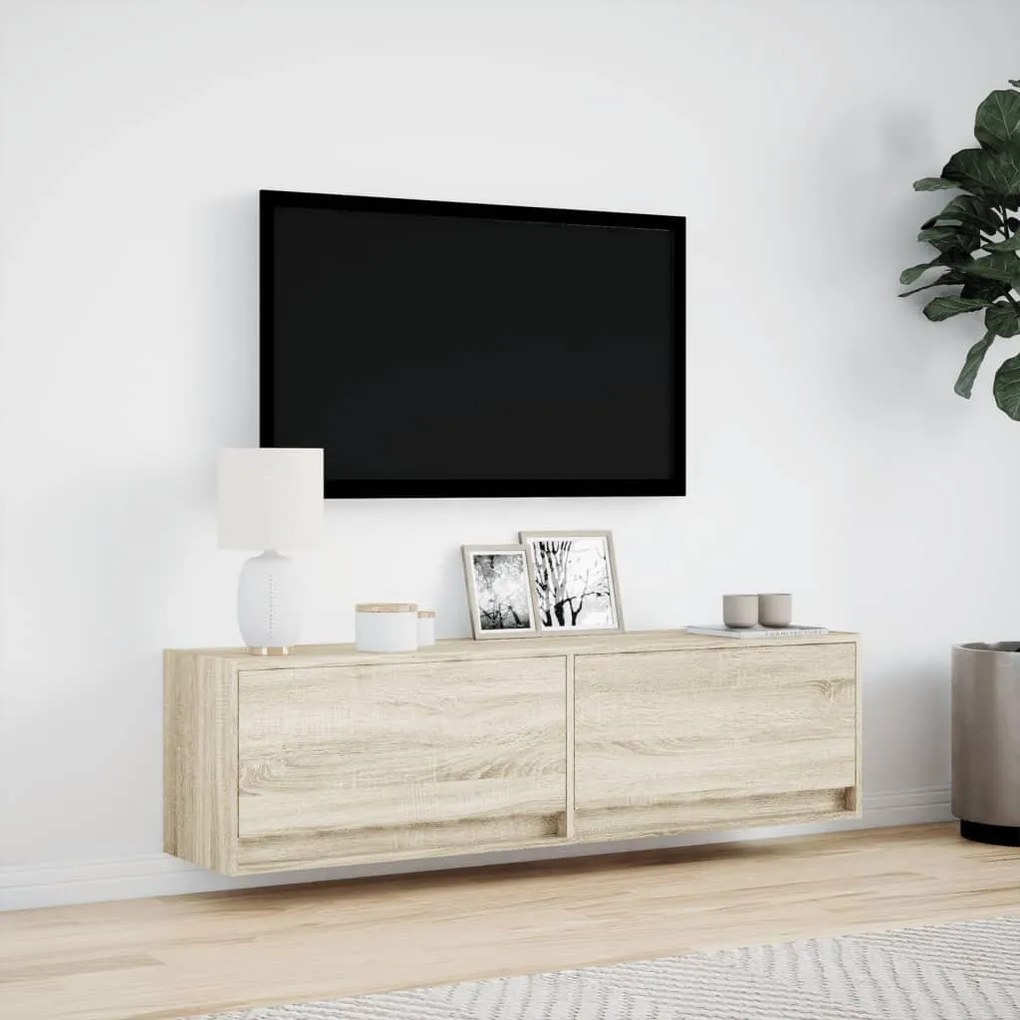 sonoma tölgy színű fali TV-szekrény LED-ekkel 140 x 31 x 38 cm