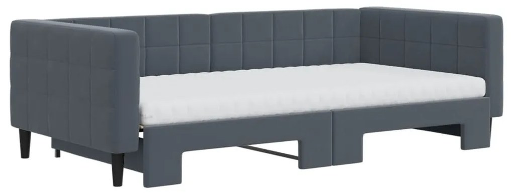 sötétszürke kihúzható bársony heverő matraccal 100 x 200 cm