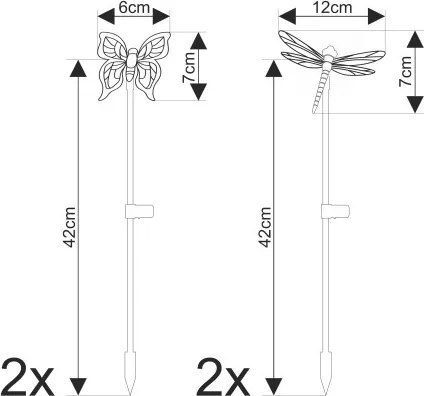 Globo 33949-4 Solar leszúrható színváltós műanyag pillangó, IP44, akkumullátorral: 40mAh 1,2 V, HxSZxM:60x70x420mm, tartozék: 1xLED 0,06W 3V, 4db/szett