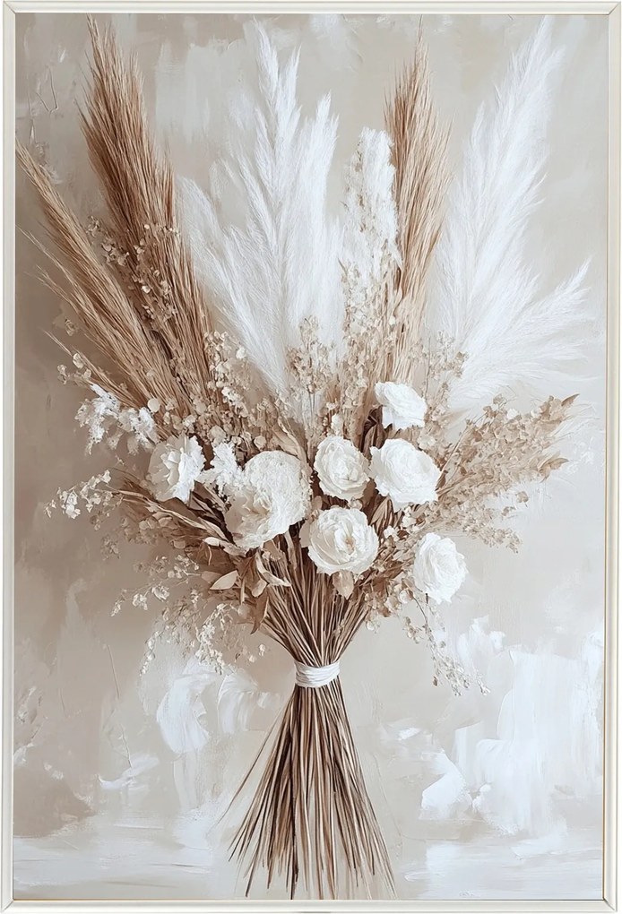Poszter Keret Alumínium Szárított Csokor Pampas Fű Rózsa Virágok 40x60