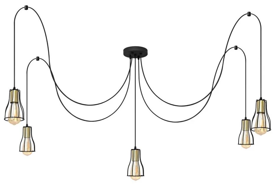 Csillár zsinóron TUBE 5xE27/15W/230V pók fekete/arany