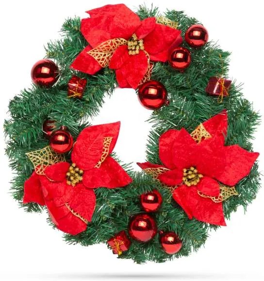 Karácsonyi koszorú - piros színű - 40 cm - (58004C)