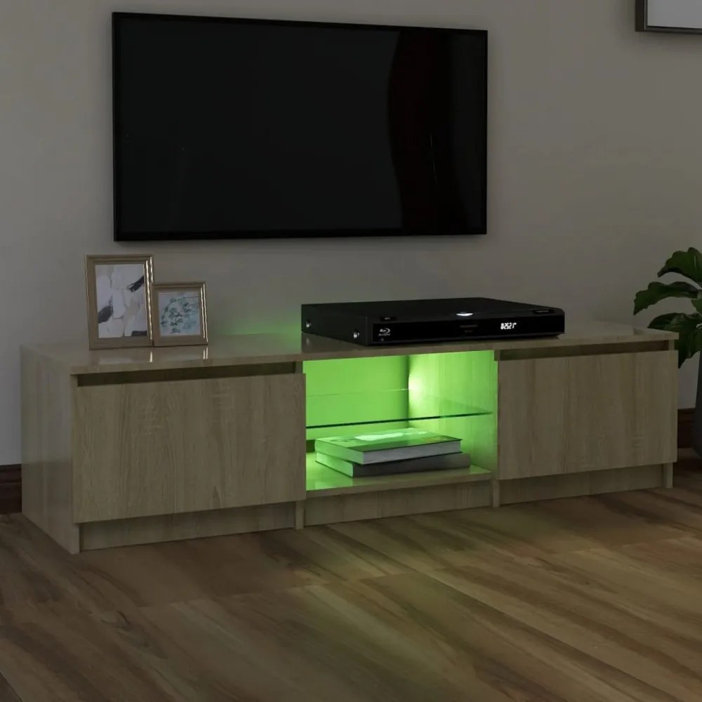 sonoma tölgy színű TV-szekrény LED lámpákkal 140x40x35,5 cm