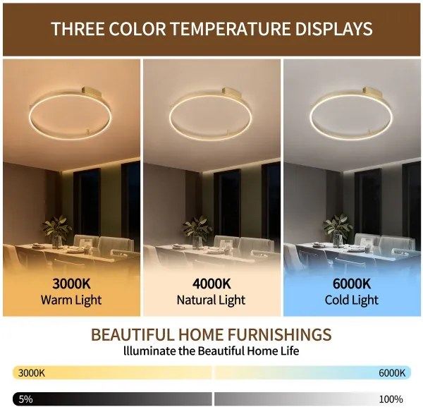 Brilagi PORTOFINO dimmelhető LED lámpatest, 60W, 230V, Ø 80 cm, arany + távirányító