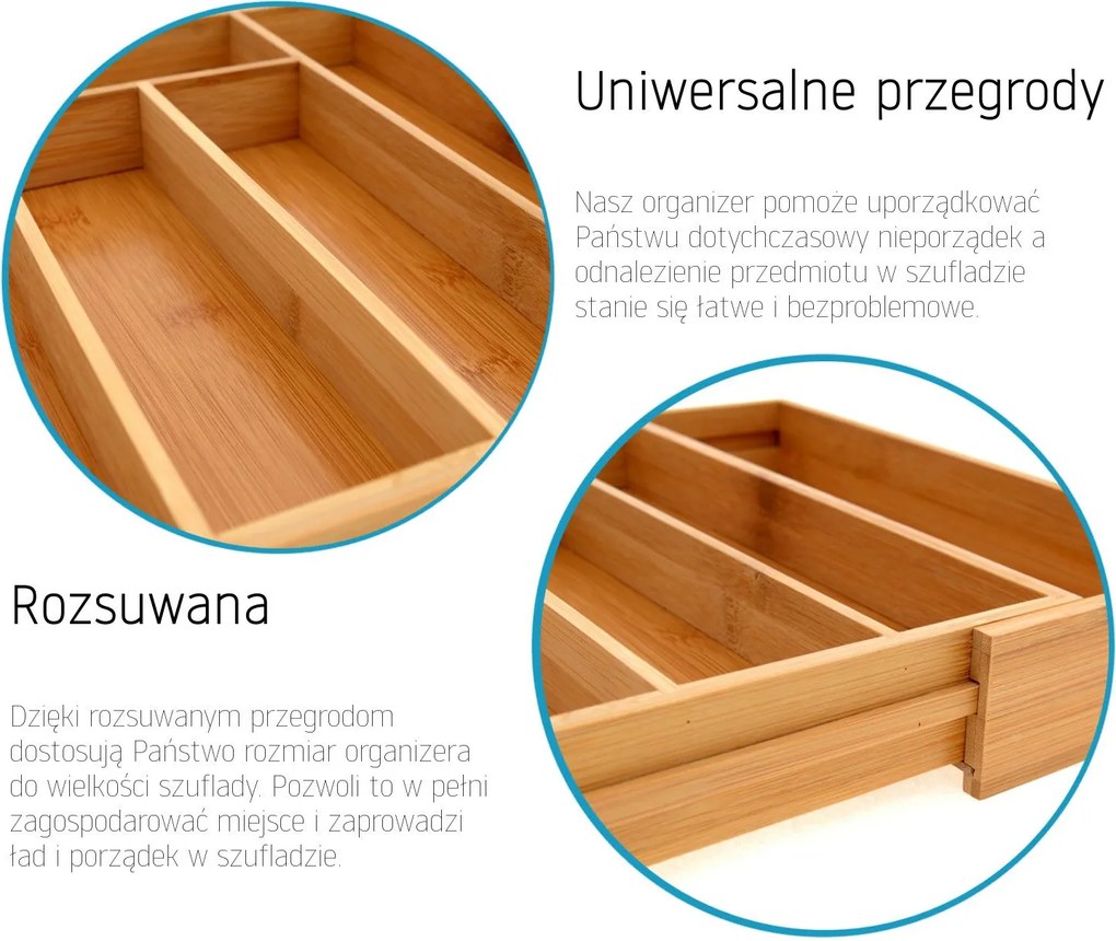 Bluegarden, bambusz fiókos evőeszköz-rendező, barna, HOM-00001