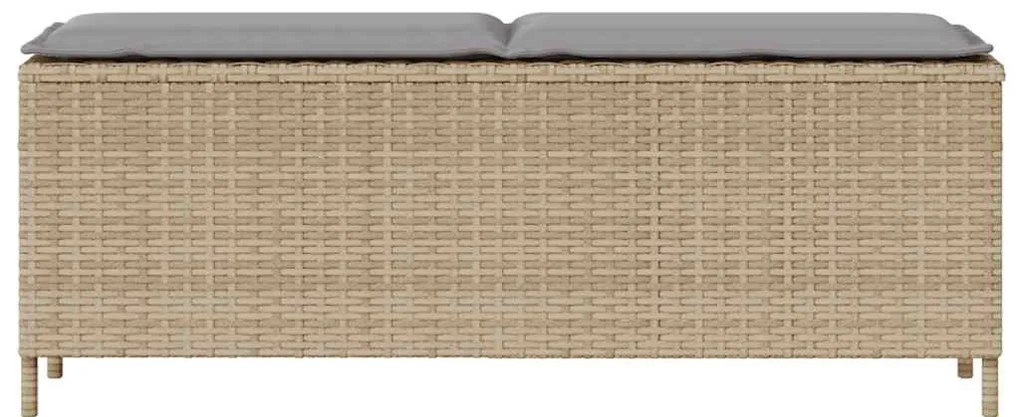 Bézs polyrattan kerti pad párnával 110x30x40,5 cm