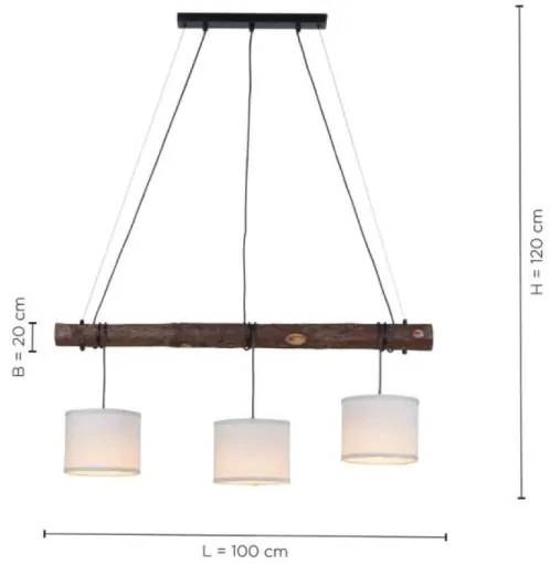 Leuchten Direkt 11238-79 - Csillár zsinóron BARK 3xE27/40W/230V