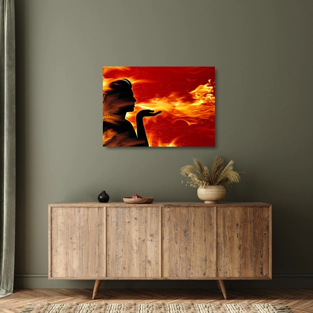 Egy nő képe lángokkal (üvegen) (70x50 cm)