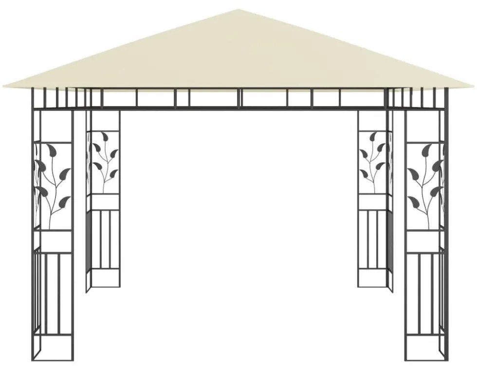 krémszínű pavilon szúnyoghálóval/LED fényfüzérrel 3x3x2,73 m
