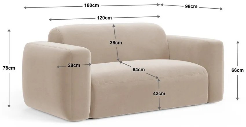 Terrakotta színű bársony kanapé 180 cm Strino – Cosmopolitan Design