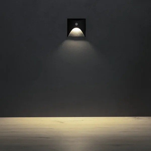 Kanlux 39142 - LED lépcsővilágító lámpa érzékelővel EXIN 2,5W/230V 4000K IP65 fekete szögletes