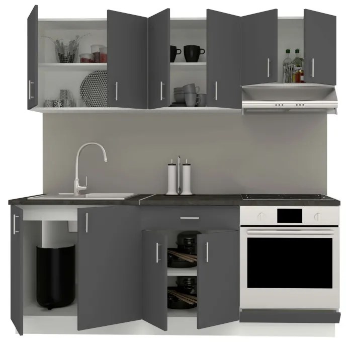 Benita konyhabútor szett V14, 200 cm - Antracit-Fehér