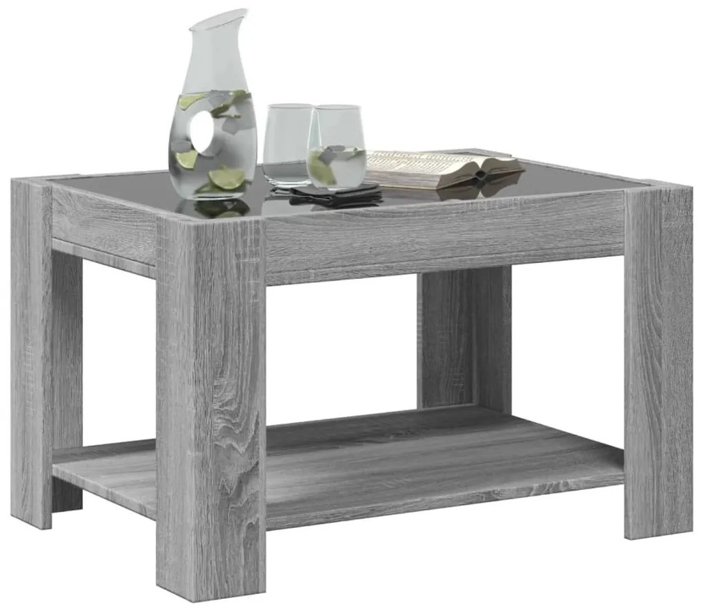 Szürke sonoma szerelt fa dohányzóasztal LED-del 73 x 53 x 45 cm