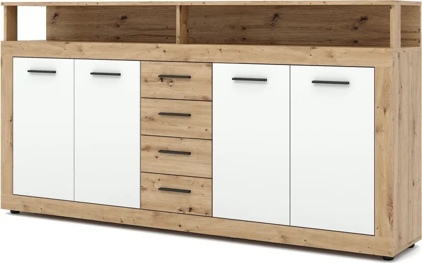 Komód 4 ajtóval és 4 fiókkal Artisan tölgy / fehér színkombinációban – XXL LUNA