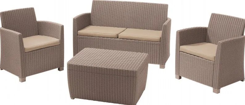 Allibert Kerti rattan bútor készlet CORONA + BOX Cappuccino