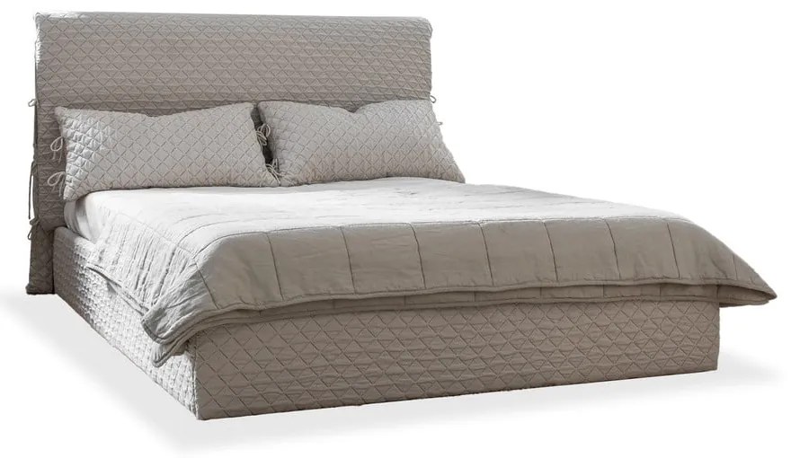 Bézs kárpitozott franciaágy tárolóhellyel ágyráccsal, 140x200 cm Sleepy Luna – Miuform