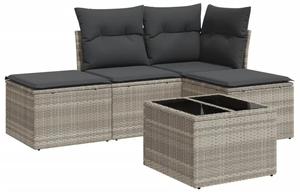 5 részes világosszürke polyrattan kerti ülőgarnitúra párnákkal