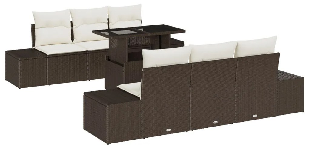 7 darabos Kertibútor Szett párnákkal Barna Polyrattan