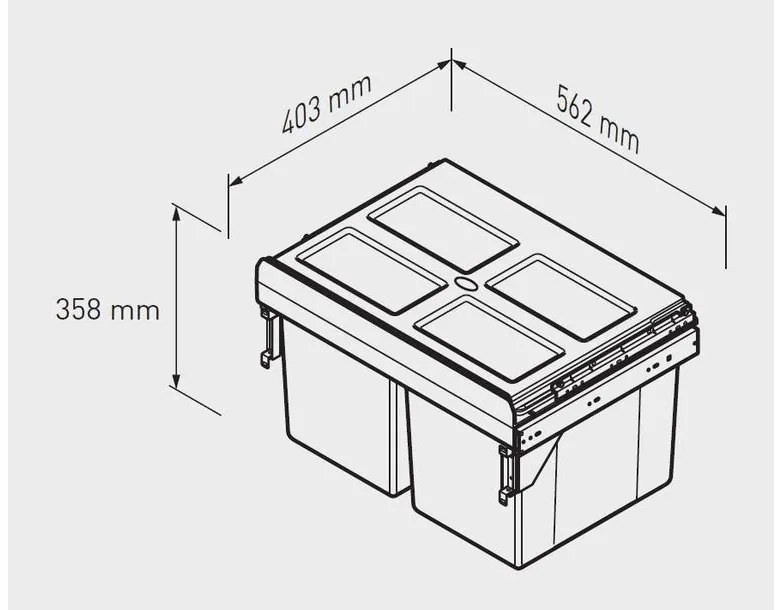 Hulladékgyűjtő GTV Practi Eco 600, szelektív, frontkihúzású, golyós csúszóval, 2x27L