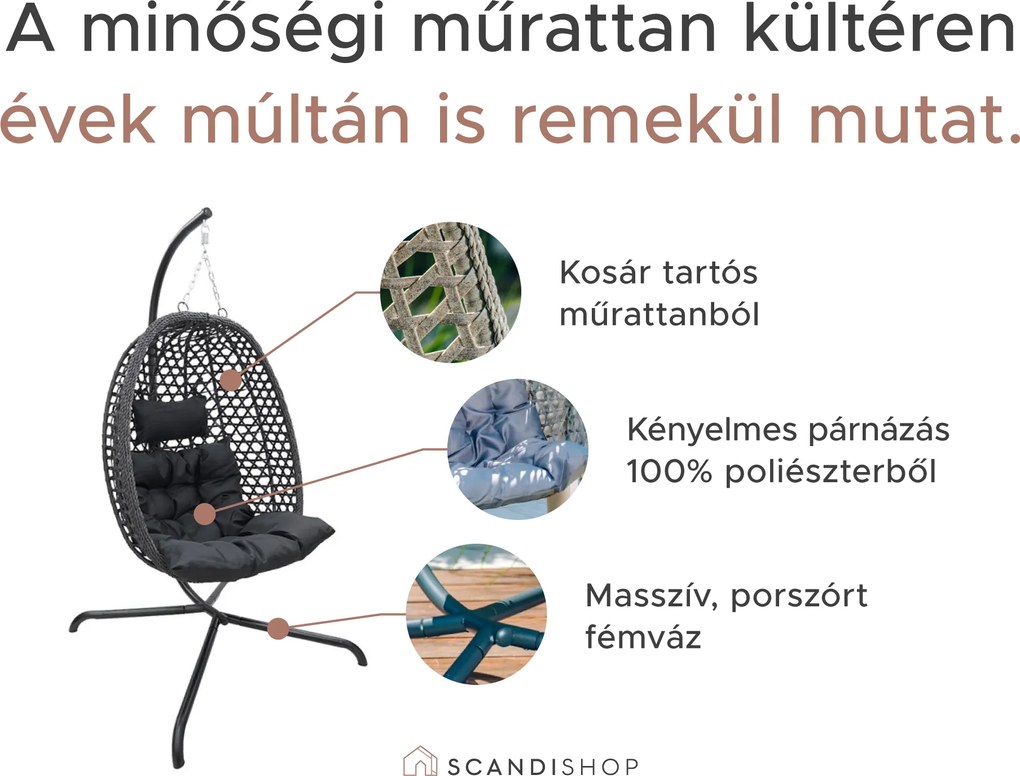 Függőfotel MOLINE fekete állvánnyal, bézs