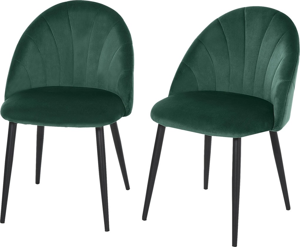 HOMCOM 2 db-os étkezőszék készlet kagyló formájú háttámlával, gyönyörű bársonyos megjelenés, párnázott ülőfelület lábtartóval, nappali szék acél lábak