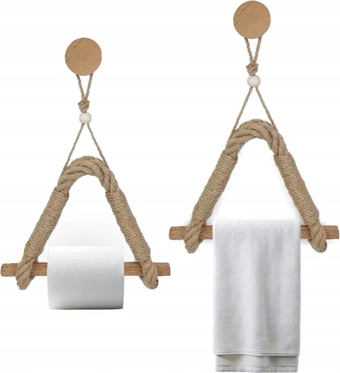 WC-papír tartó törölközőtartó fúrás nélkül fa