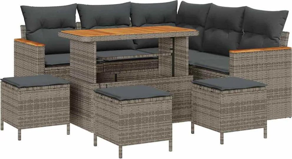 vidaXL Kerti Kanapé Szett párnával tárolóval Szürke Poli rattan