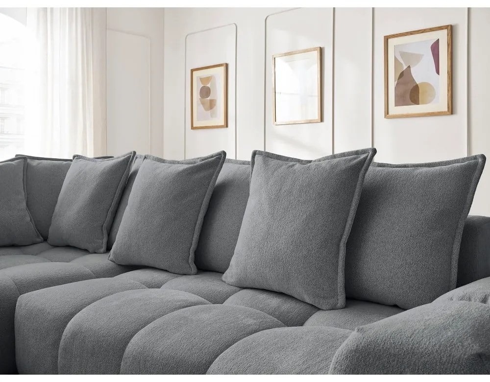 Sötétszürke zsenília kinyitható-tárolóhelyes sarokkanapé (bal oldali-L alakú) Everest – Bobochic Paris