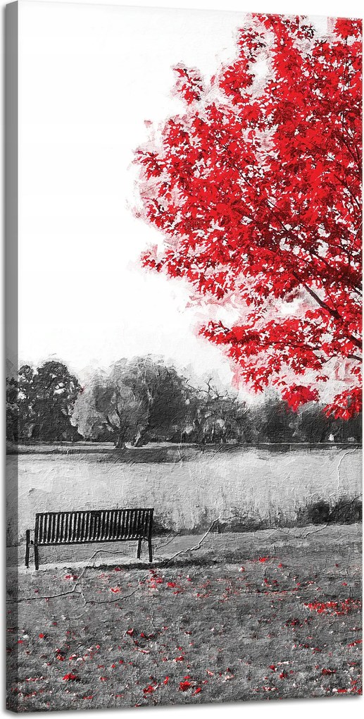 Vászonkép Szürke Piros levelek Kontraszt 40x80 cm