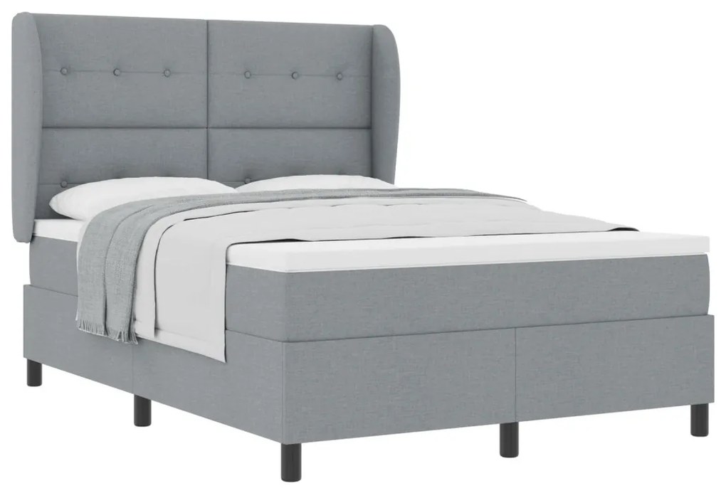 Boxspring Ágy Mattal - Világosszürke, 140x200 cm, Szövet