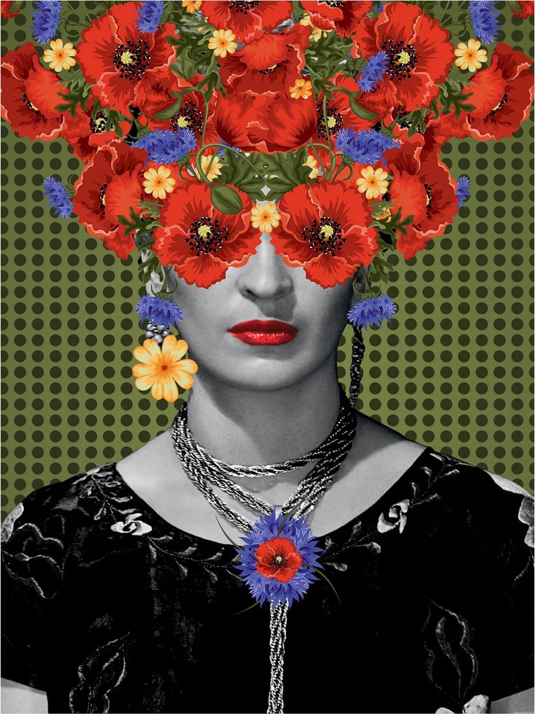 Frida Kahlo fotótapéta vinil virágos portré 184x254 +ragasztó