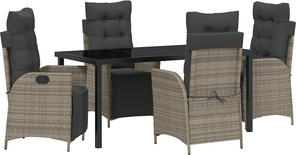 vidaXL Kert étkező szett párnával 5 pcs Szürke polirattan