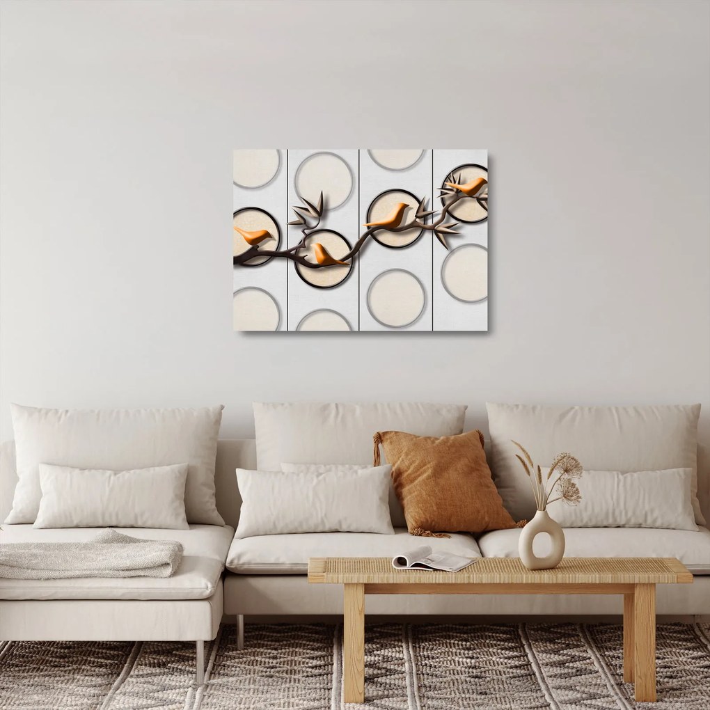 Művészi kép - Madarak egy ágon (üvegen) (70x50 cm)