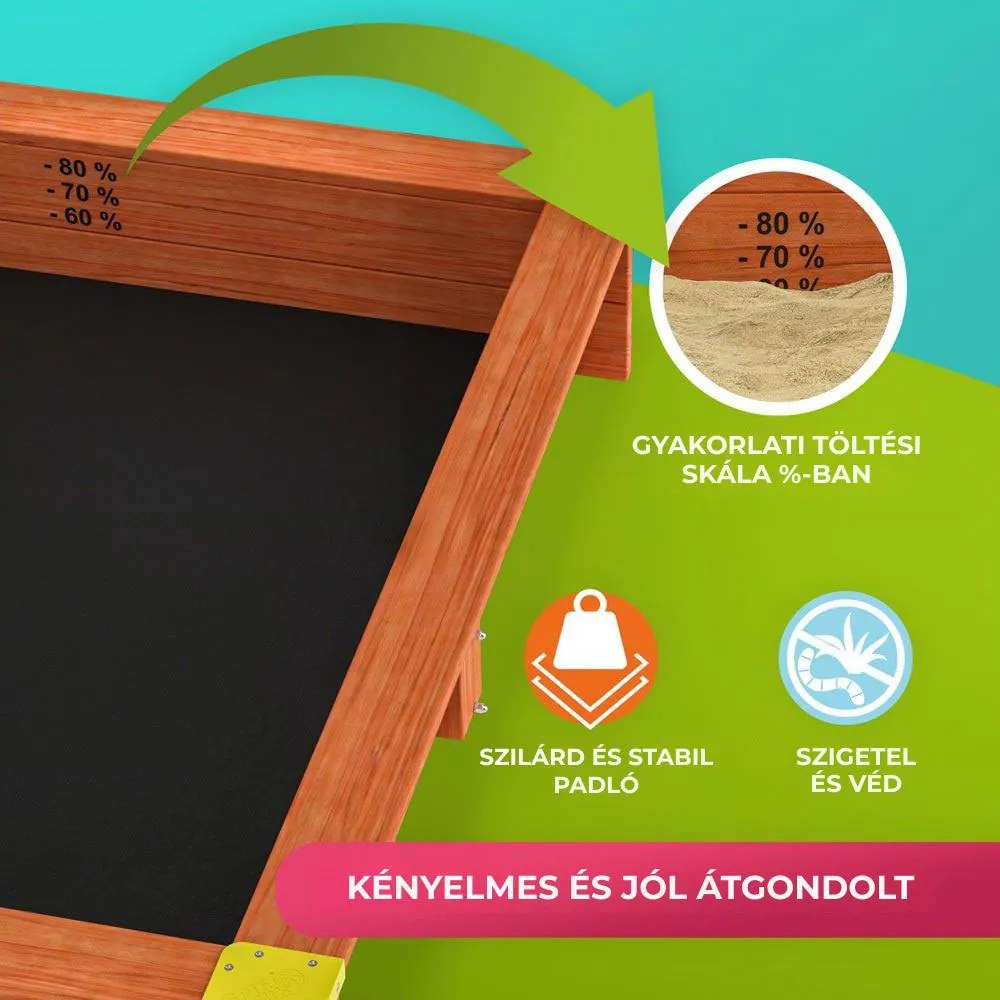 SUNNY verandás homokozó, 130x130x143cm, barna/szürke Jurhan