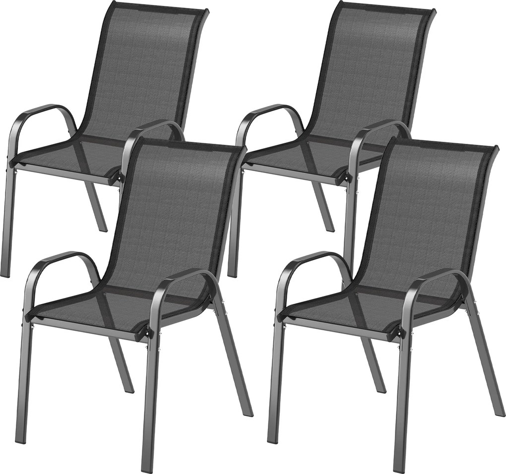 Outsunny 4 darabos kültéri kertiszék készlet, egymásra rakható teraszszékek, légáteresztő textilbőr, acél vázzal, karfákkal és magas háttámlával 54x71