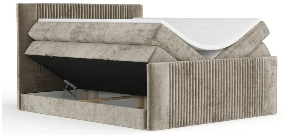 Világosbarna ágyneműtartós boxspring ágy 200x200 cm Bergamo – Maison de Rêve